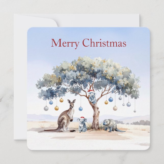 Känguru Koalas Näbbdjur Jul Träd Baubles Julkort (Framsida)