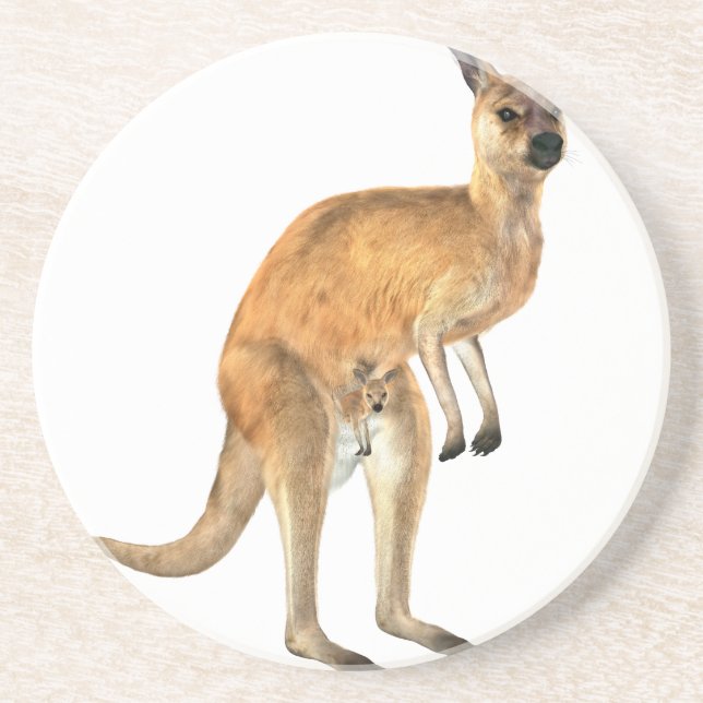 Känguru med den känguruunge babyen underlägg sandsten (Framsidan)