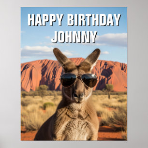 Känguru med solglasögon vid Uluru Australien Poster