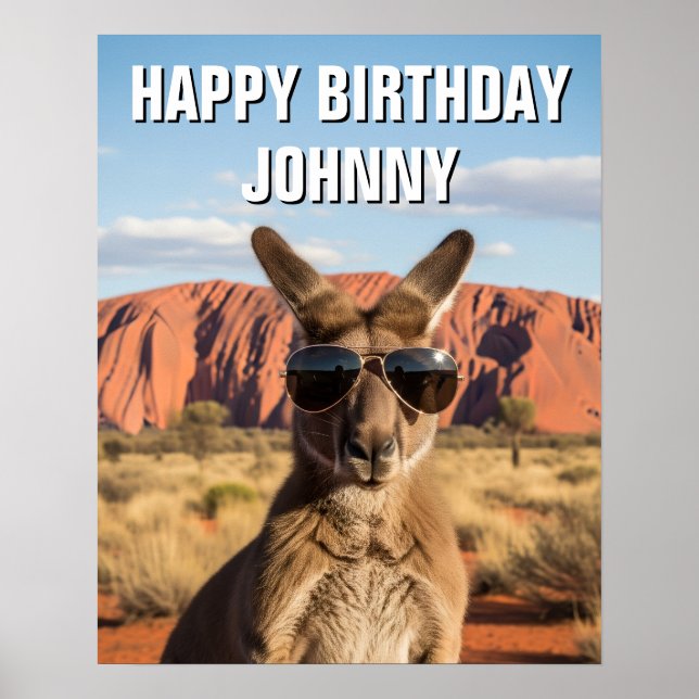 Känguru med solglasögon vid Uluru Australien Poster (Framsidan)