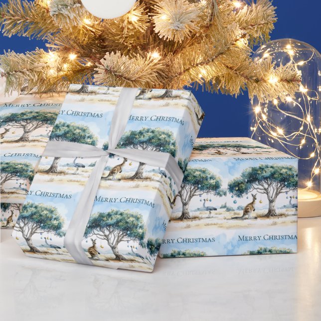 Känguru och Emu jul eukalyptusträd prydnader Presentpapper (Helgdagar)