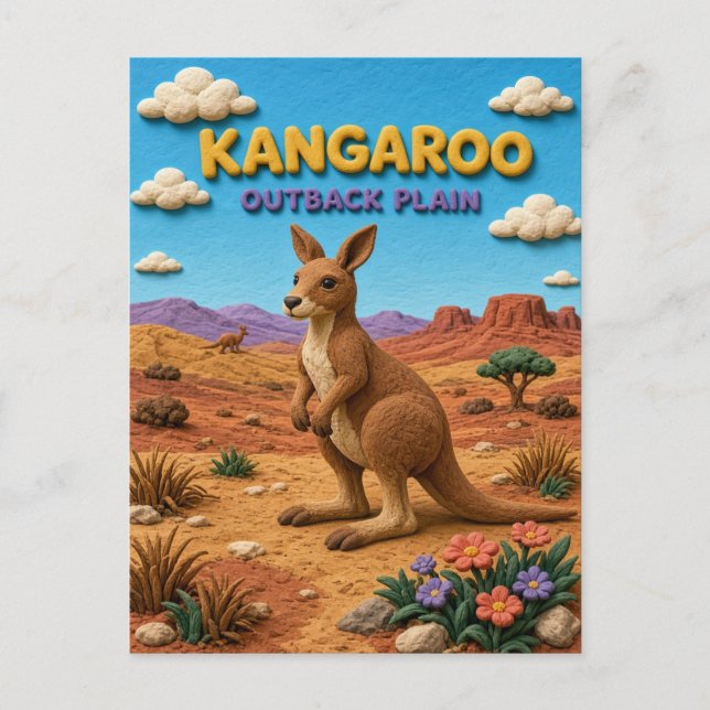 Känguru, Outback Slätt Lerkonst Vykort (Framsida)