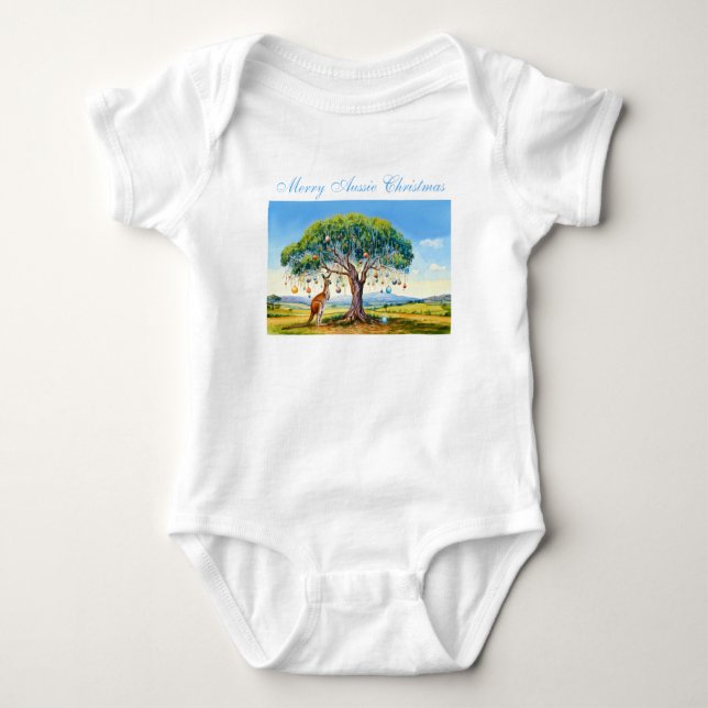 Känguru under gummiträd med julkulor t shirt (Framsida)