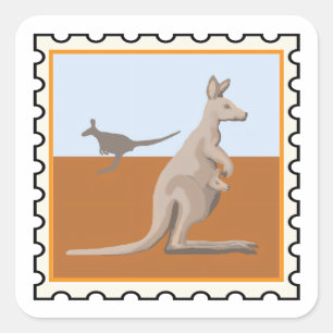Känguruer och joey australisk frimärks konst fyrkantigt klistermärke