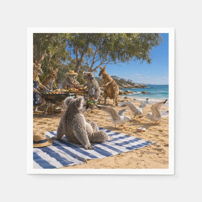 Känguruer Strand BBQ Pappersservett (Framsidan)