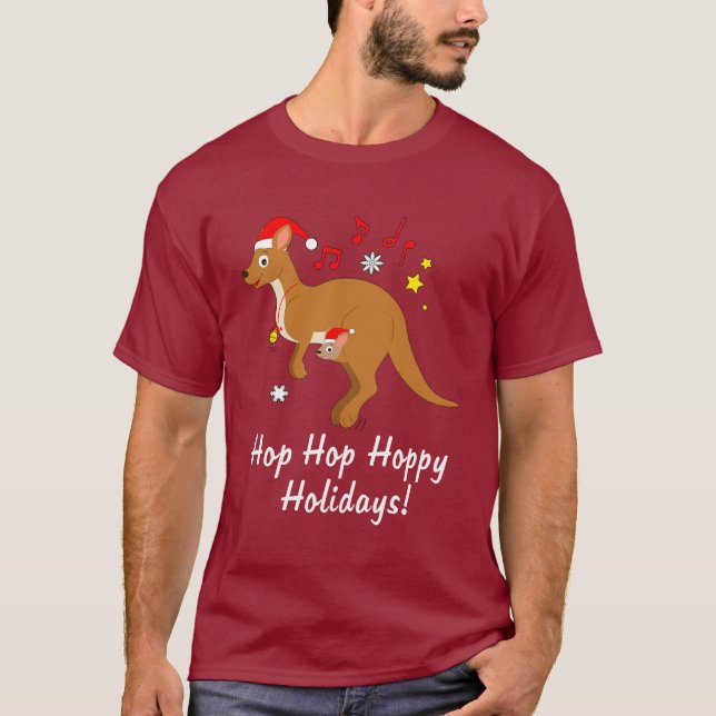 Kängurumamma och känguruunge på Hoppy helgdagar Tee Shirt (Framsida)