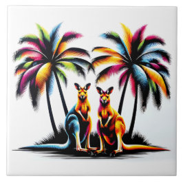 Kängurus unter Palmen in Australien Kakelplatta