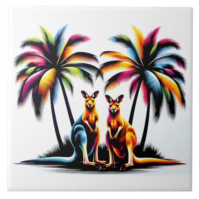 Kängurus unter Palmen in Australien Kakelplatta (Framsidan)