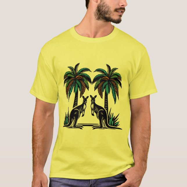 Kängurus unter Palmen in Australien T Shirt (Framsida)