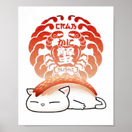 Kani Crab Sushi Cat Poster