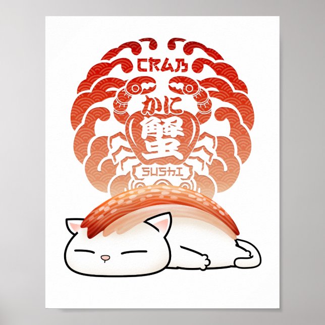 Kani Crab Sushi Cat Poster (Framsidan)