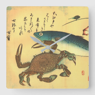 Kani eller Kegani & Saba - Hiroshiges japanska fis Fyrkantig Klocka