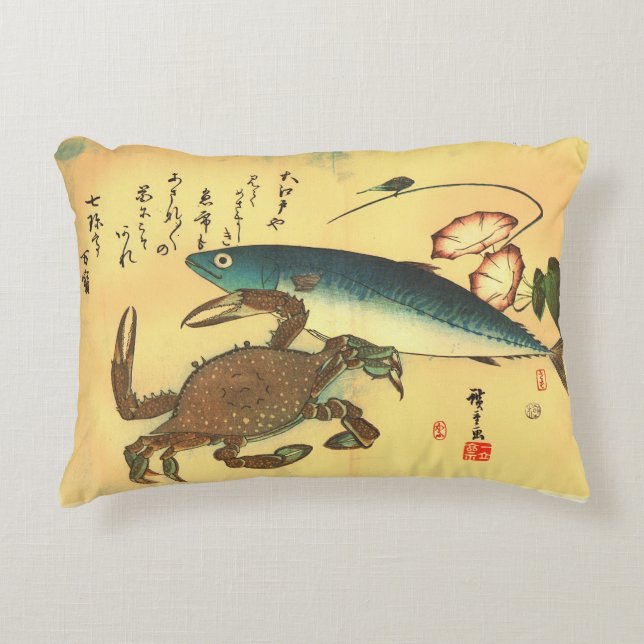 Kani eller Kegani & Saba - Hiroshiges japanska fis Prydnadskudde (Framsidan)