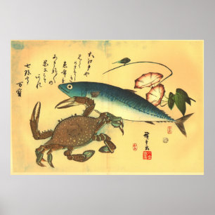 Kani & Saba - Hiroshiges japanskt fisktryck Poster