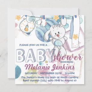 Kanin akvarell vacker ljus Baby Shower Inbjudningar