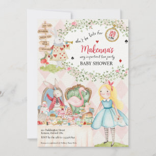 Kanin Alice Adeventures i Wonderland Baby Shower Inbjudningar