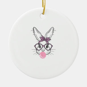 Kanin Ansikte Leopard Glasögon Bubble Gum Påsk Dag Julgransprydnad Keramik