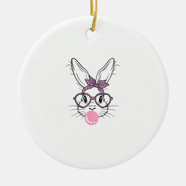 Kanin Ansikte Leopard Glasögon Bubble Gum Påsk Dag Julgransprydnad Keramik (Framsidan)