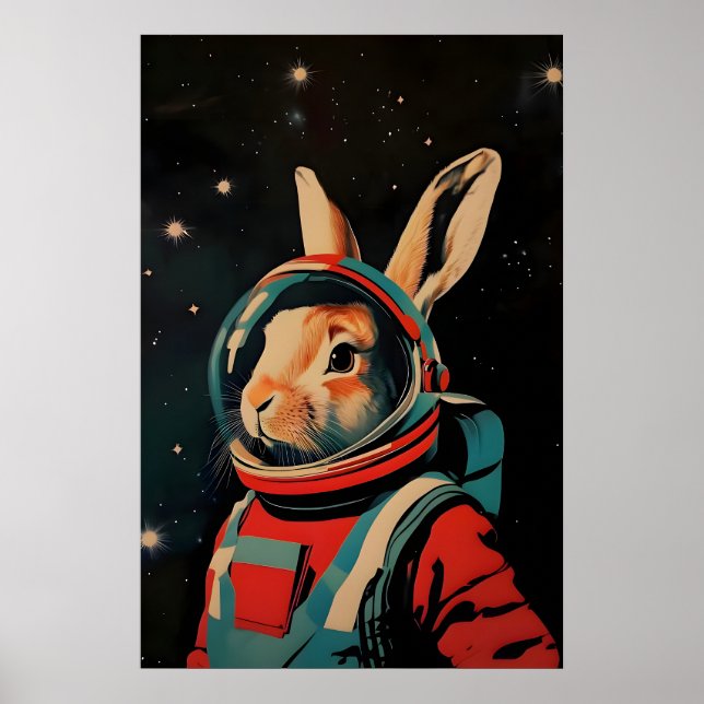 Kanin Astronaut Affisch, Kanin Retro Tryck, Kanin Poster (Framsidan)