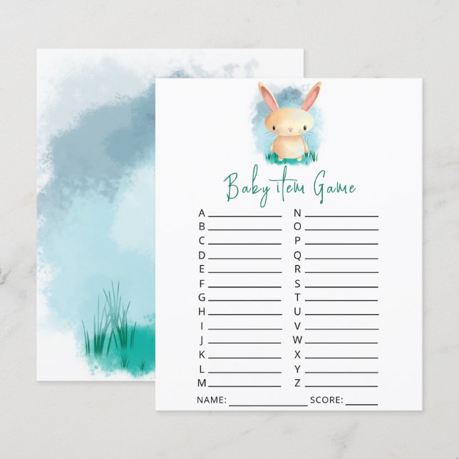 Kanin Baby Present Spel. Baby Shower Spel (Fram/baksida)