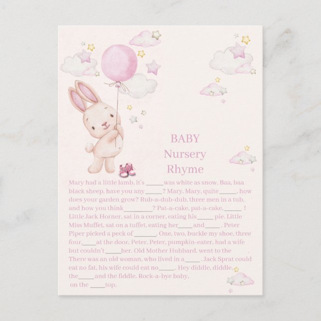 Kanin Baby Shower Flickleken Vykort (Framsida)