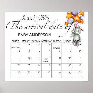 Kanin Baby Shower Gissa Förfallodatum Kalender Aff Poster