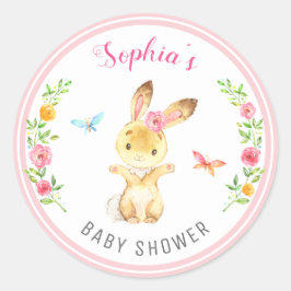 Kanin Babyflicka Shower Rosa Strössel Söt Blommig Runt Klistermärke