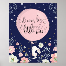 Kanin Barnkammardekor Flicka Dröm Stort Marin Rosa Poster
