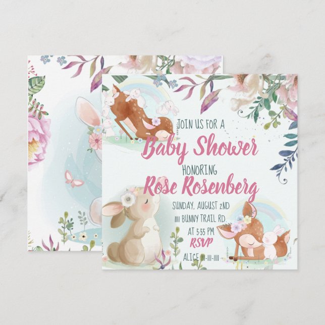 Kanin bebis shower inbjudan (Fram/baksida)