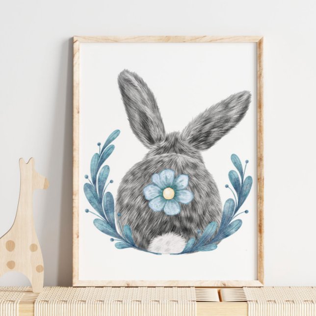 Kanin Blå Blommig Barnkammare Print | Kanin Print Poster (Skapare uppladdad)