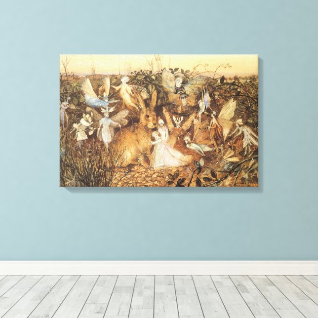 Kanin bland Älvorna, Vintage Fairy Tales Canvastryck (Insitu (trägolv))