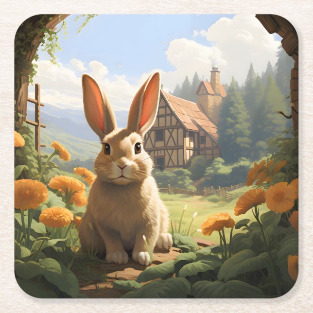 Kanin bland Marigolds Underlägg Papper Kvadrat (Framsidan)