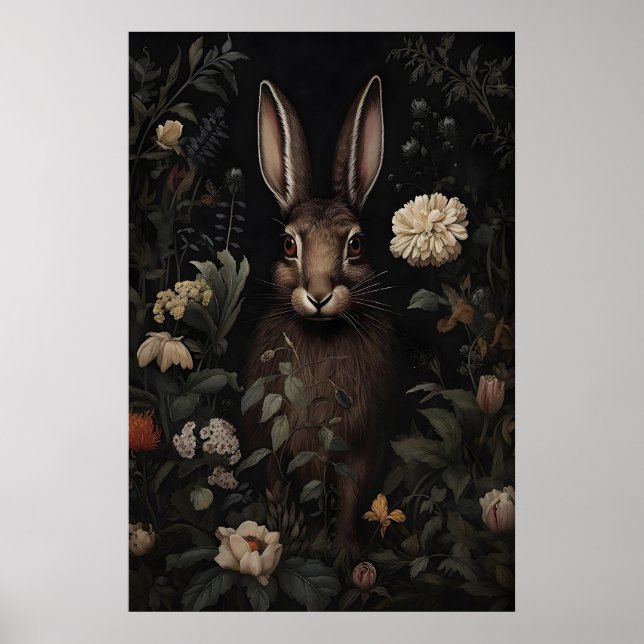 Kanin Blomma Mörkt Skogsutskrift, Mörk Poster (Framsidan)