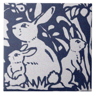 Kanin Blue Grått Granite Stone Woodland Animal Art Kakelplatta