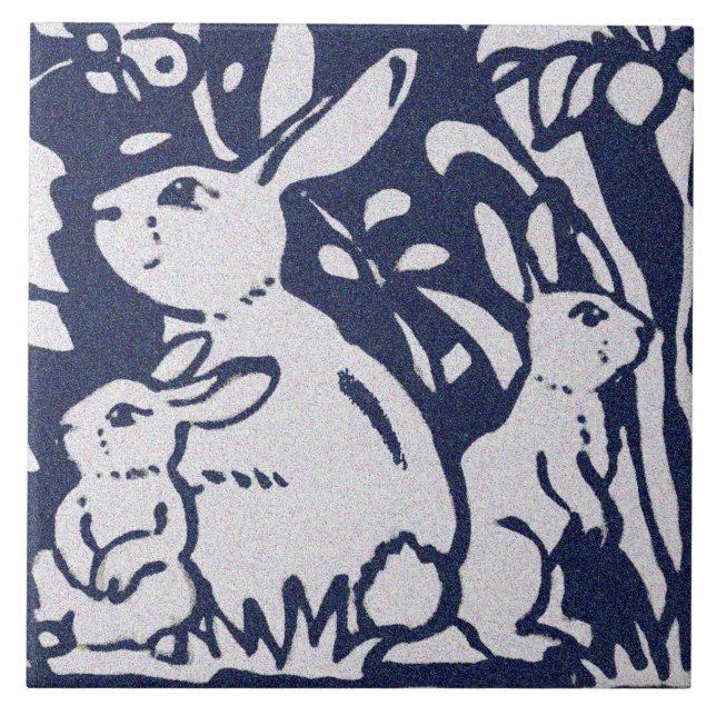 Kanin Blue Grått Granite Stone Woodland Animal Art Kakelplatta (Framsidan)