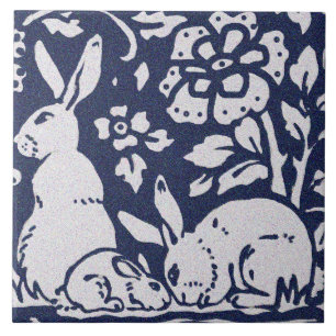 Kanin Blue Grått Granite Stone Woodland Animal Art Kakelplatta