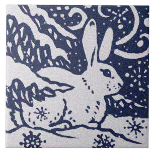 Kanin Blue Grått Granite Stone Woodland Animal Art Kakelplatta