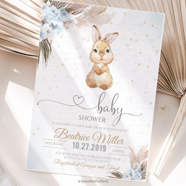 Kanin Boho baby shower  Inbjudningar (Bunny Boho baby shower Invitation)