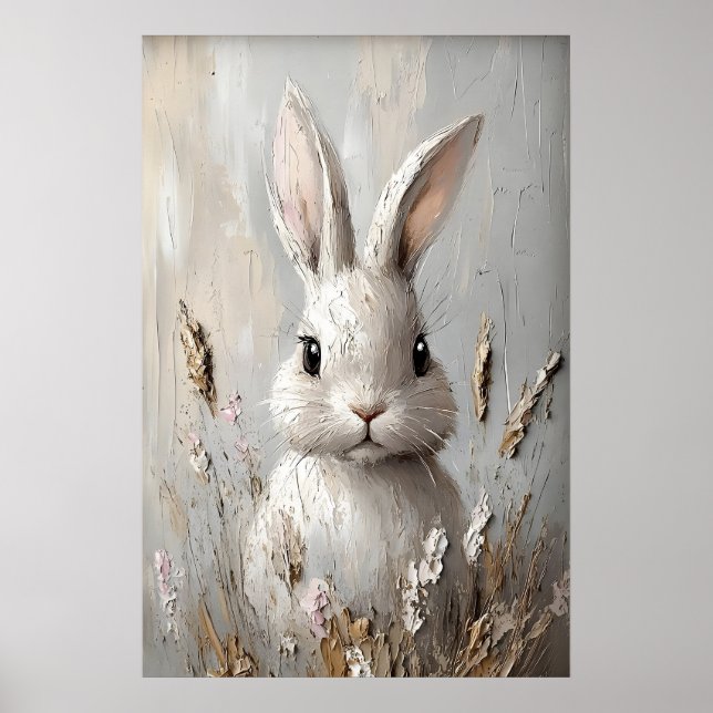 Kanin Bunny Blomma Boho Porträtt Tryck, Påsk Poster (Framsidan)