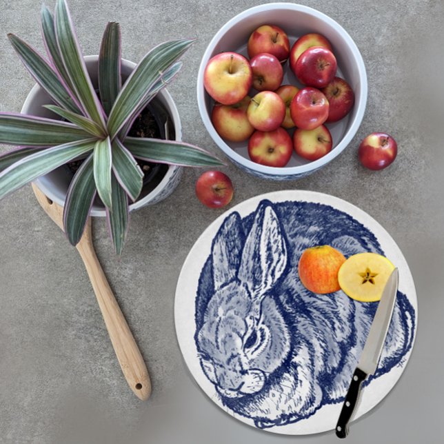 Kanin Bunny Cobalt Blue White Bläck Sketch Art (Skapare uppladdad)