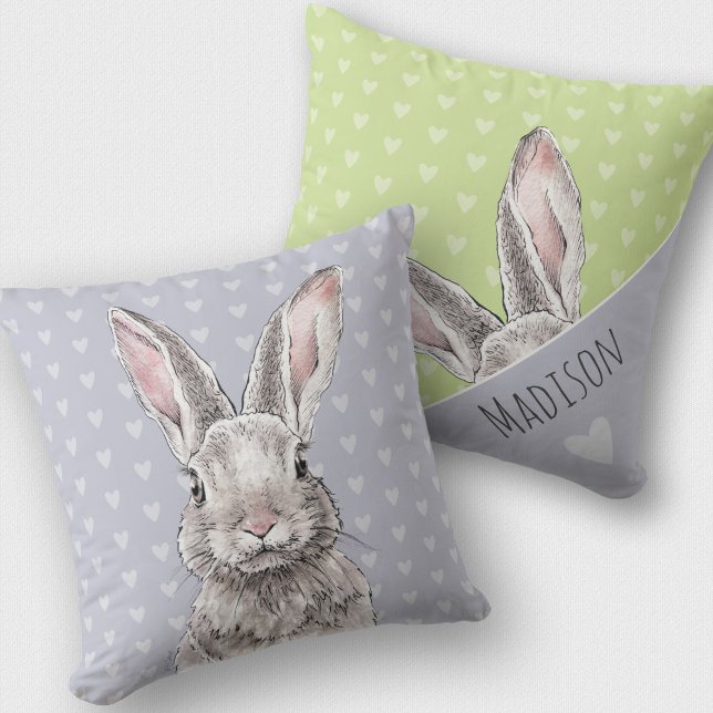 Kanin Bunny Cute Pastel Animal Art Två sidor Kudde (Skapare uppladdad)