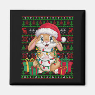 Kanin Bunny Xmas Ljus Fula Tomte Hatt Kanin Chri Magnet