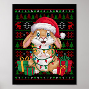 Kanin Bunny Xmas Ljus Fula Tomte Hatt Kanin Chri Poster