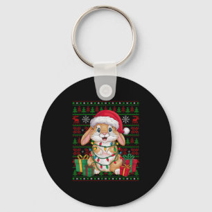 Kanin Bunny Xmas Ljus Fula Tomte Hatt Kanin Jul Nyckelring