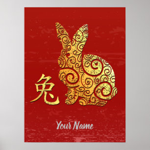 Kanin China Zodiac Sign Golden Horoscope Poster