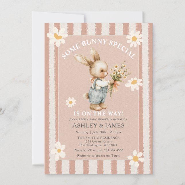 Kanin Daisy Flower... En bit är på väg. Inbjudningar (Framsida)