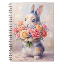 Kanin design anteckningsbok med blommor / spiral a