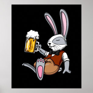 Kanin Drinking Beer Bunny Funny Party Poster