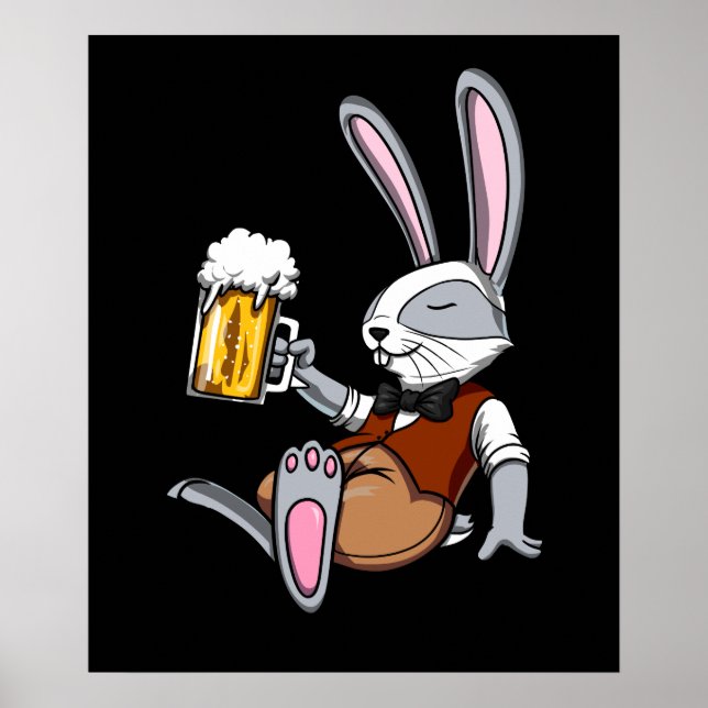 Kanin Drinking Beer Bunny Funny Party Poster (Framsidan)