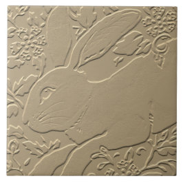 Kanin Embossed Design Tan Blommigt Bunny Påsk Art Kakelplatta